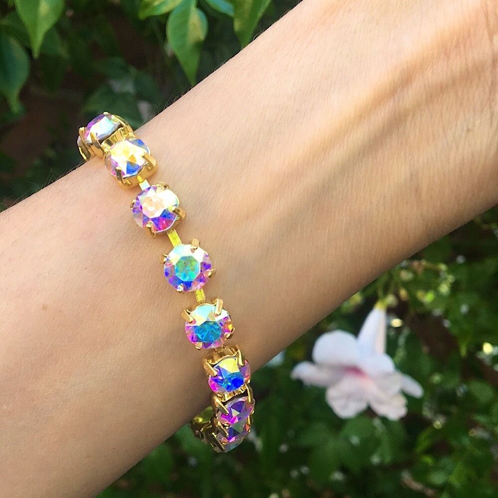 Aurora Borealis + Gold Crystal Tennis Bracelet - Picture 6 of 16